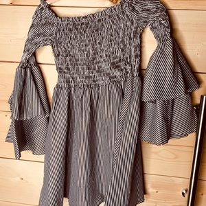 Off the shoulder, peplum sleeved dress